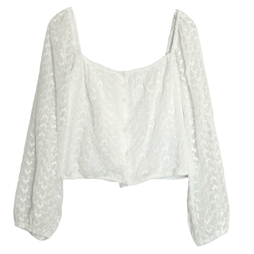 Heatherly Floral Embroidered Crepe Summer Crop Top Button Front Peasant XL NWT